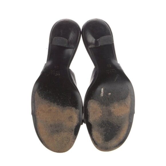 Gucci Authentic Black Olive Green Leather Medium Heel Sling Black Sandals 5 B - Picture 5 of 8